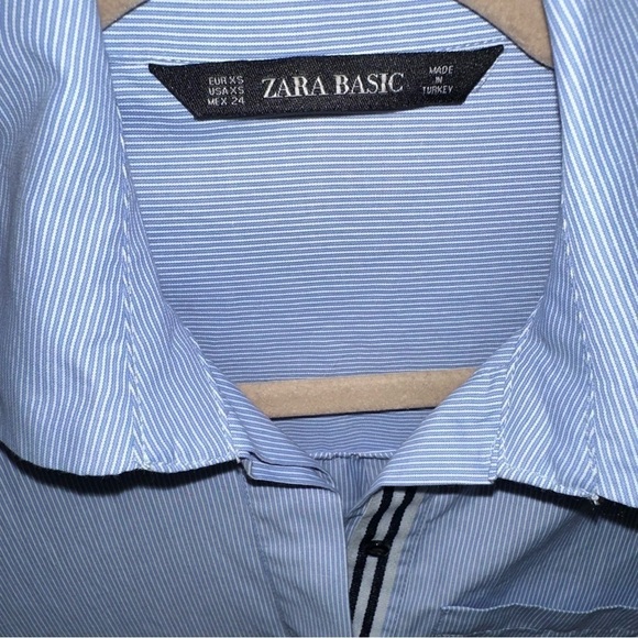 Zara NWOT Shirt Dress Blue White Stripes & Black Pleated Faux Leather Skirt XS - Picture 9 of 9